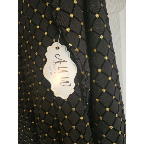 AUW 2X Black Mesh Dress With Gold Glitter Polka Dots Long Sleeve NWT - Picture 2 of 6